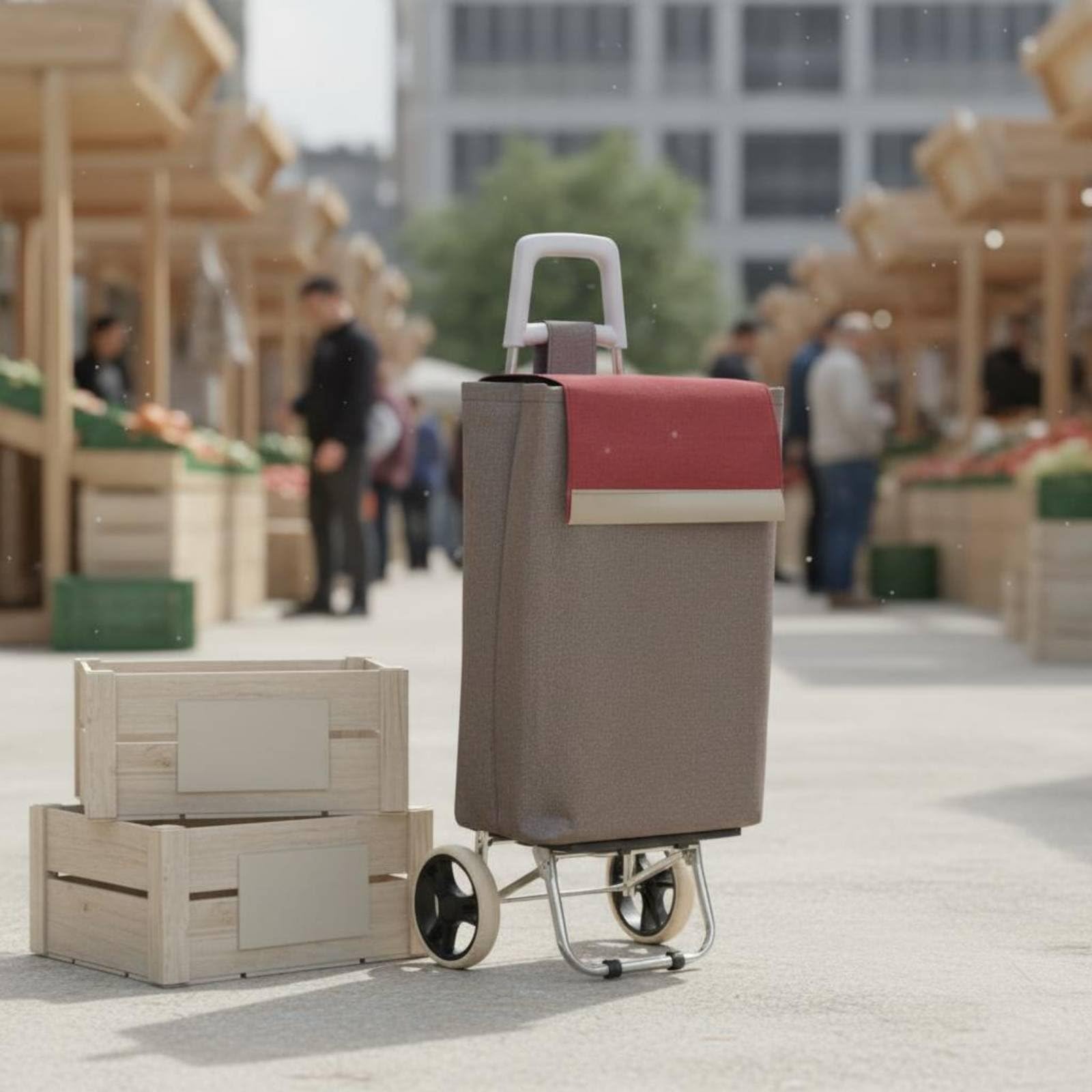 Colcolo Einkaufswagen Zusammenfaltbarer Einkaufstrolley Transportwagen Handkarre mit Abnehmbarer Tasche Und Geräuscharmen Rädern aus Oxford Und Verzinktem, Weinrot
