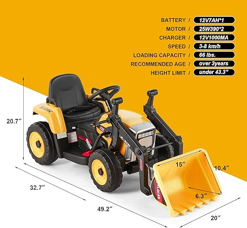 Miniatura 8 de JOYLDIAS Excavadora de conducción de 12 V con control remoto de 24 GHz vehículo eléctrico de construcción para niños excavadora con 3 velocidades