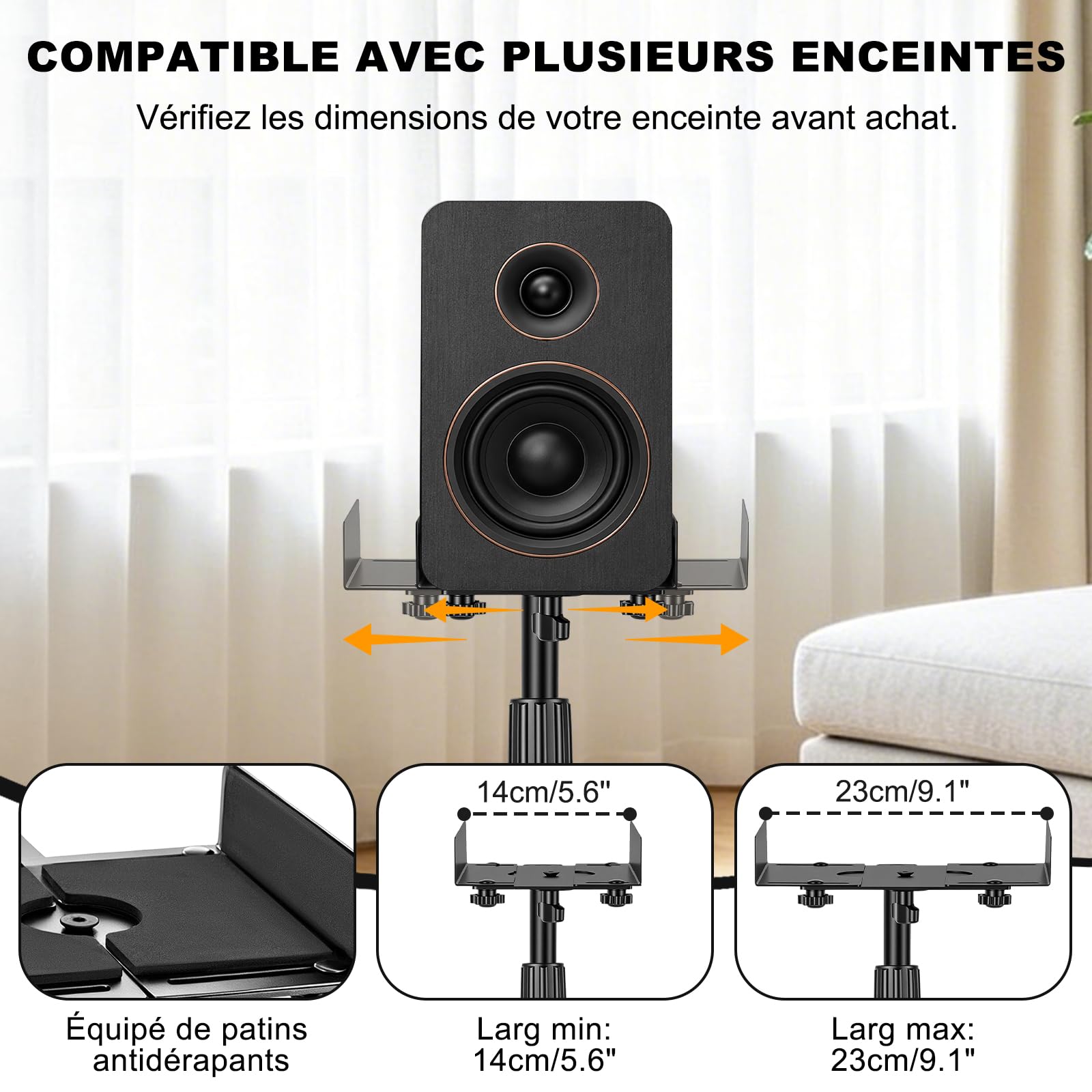 OUUTMEE Lot de 2 Support Enceinte Réglable, Jusqu'à 10KG