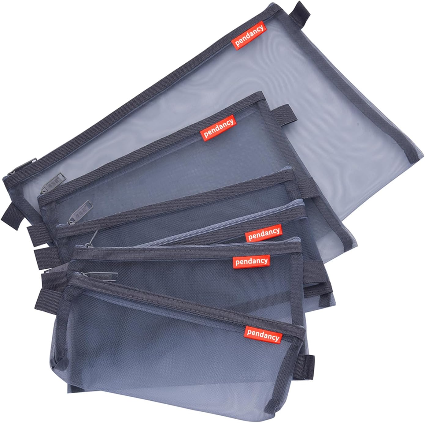 Pendancy Assorted Size Mesh Zip Wallet Nylon Ultra-Light Office Travel Pouch Zipper Bag 5 Pcs (Grey, Assorted)