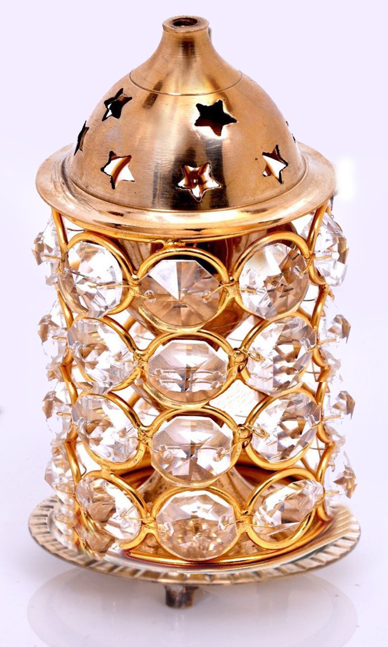 Rastogi Handicrafts Brass Akhand Diya Diamond Crystal Lantern Brass Diya Brass Oil Lamp