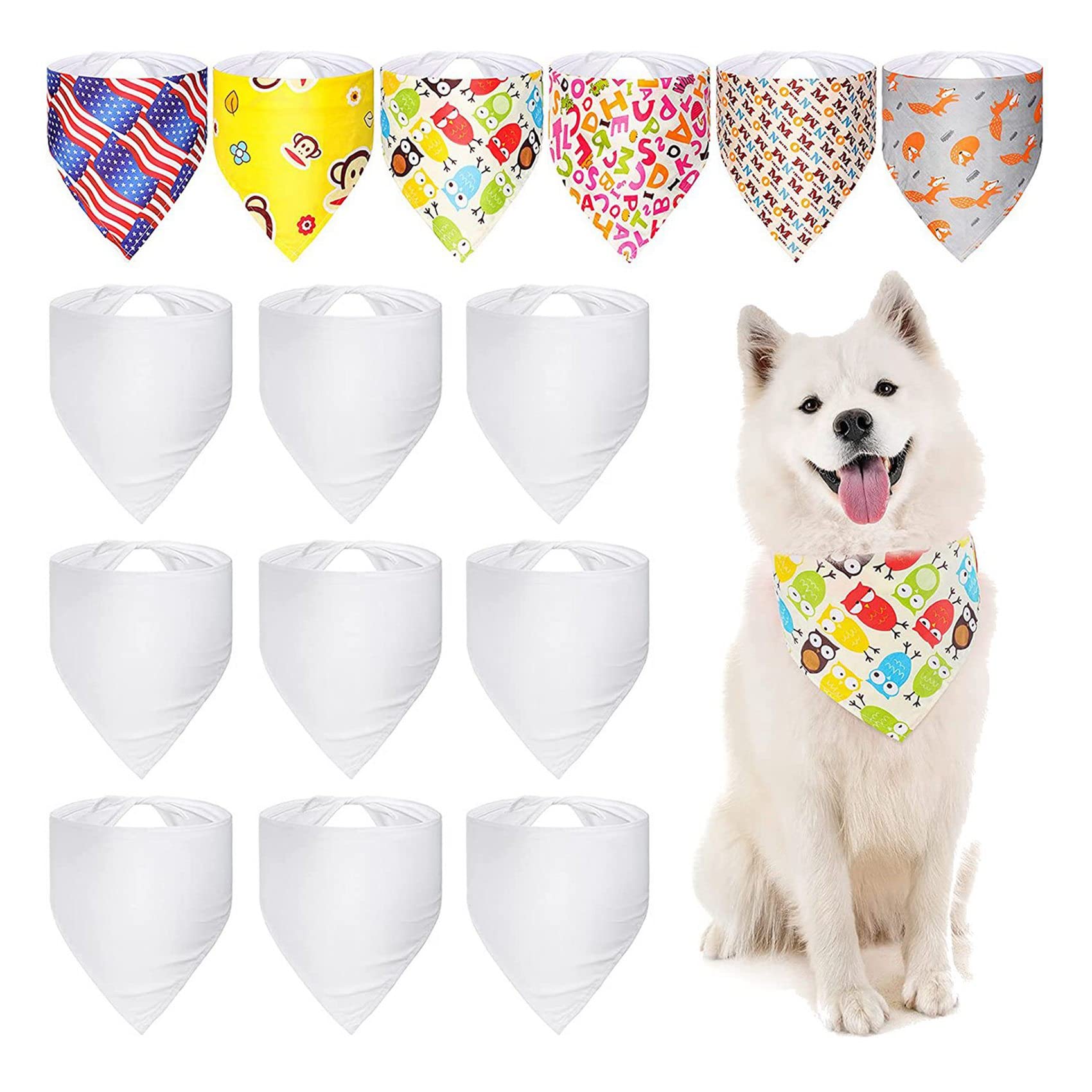 90 Pièces Sublimation Blanc Pet Bandana Transfert de Chaleur Lavable Bricolage Triangle Chien écharpe Bavoirs Foulard pour Chiens Chiot