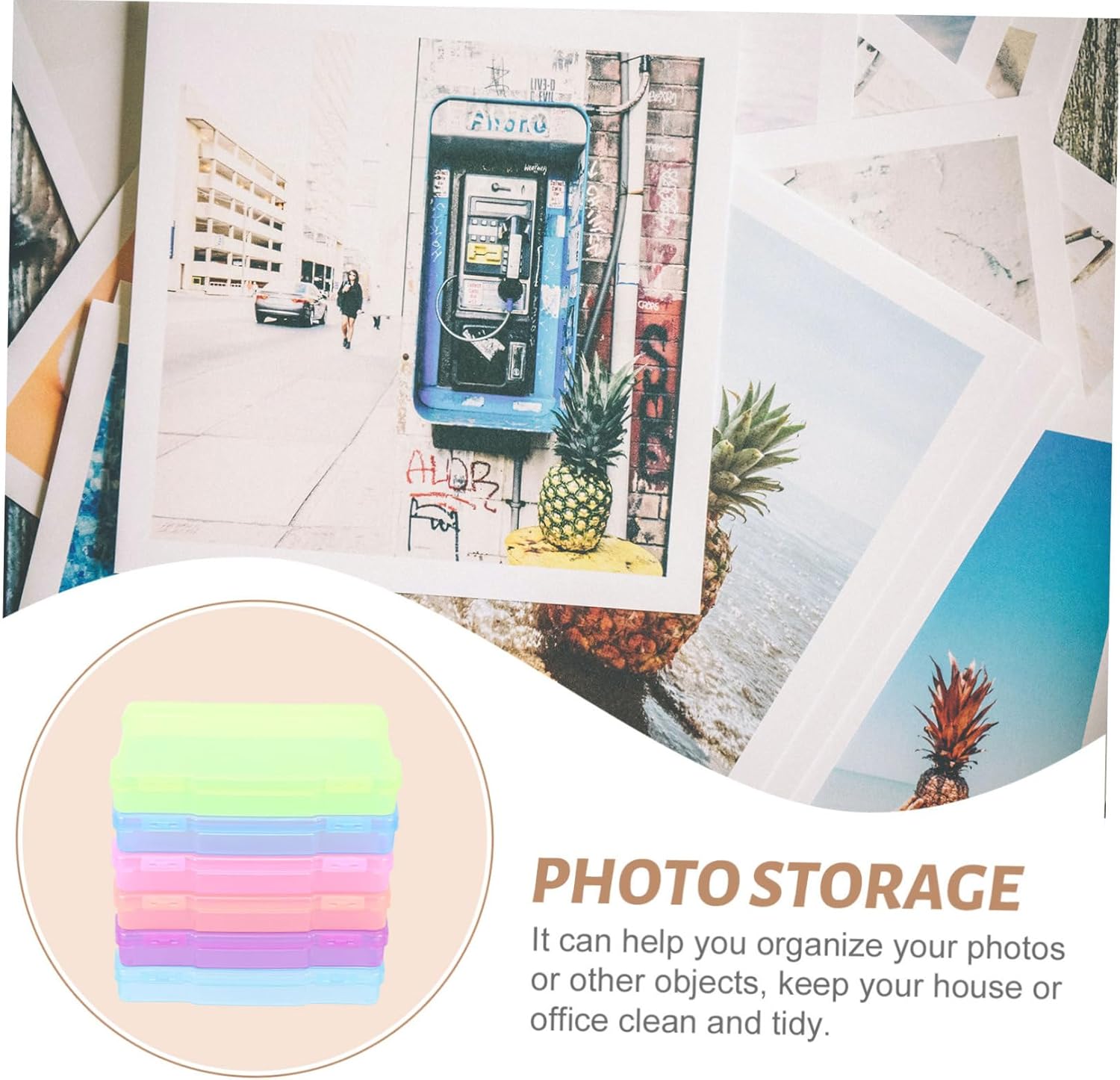 Luxshiny Classified Photo Storage Case 5x7 inch Multi-function Organizer Box Handle Plastic Photo Container for Pictures Greeting Cards and Craft Supplies