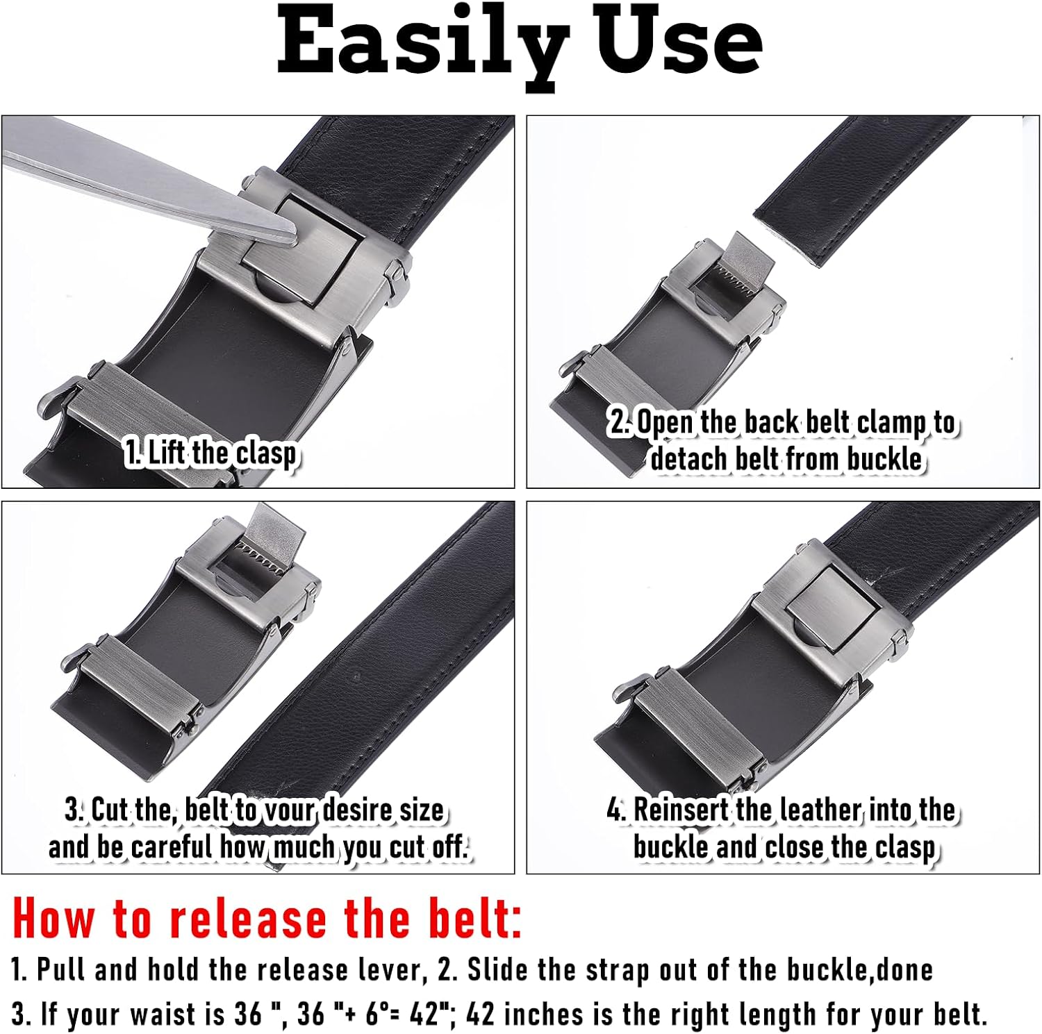 35mm Ratchet Belt Buckle Only for 1 3/8 Slide Belt Strap Automatic Leather Belts Buckle Replacement, Silver - Image 4