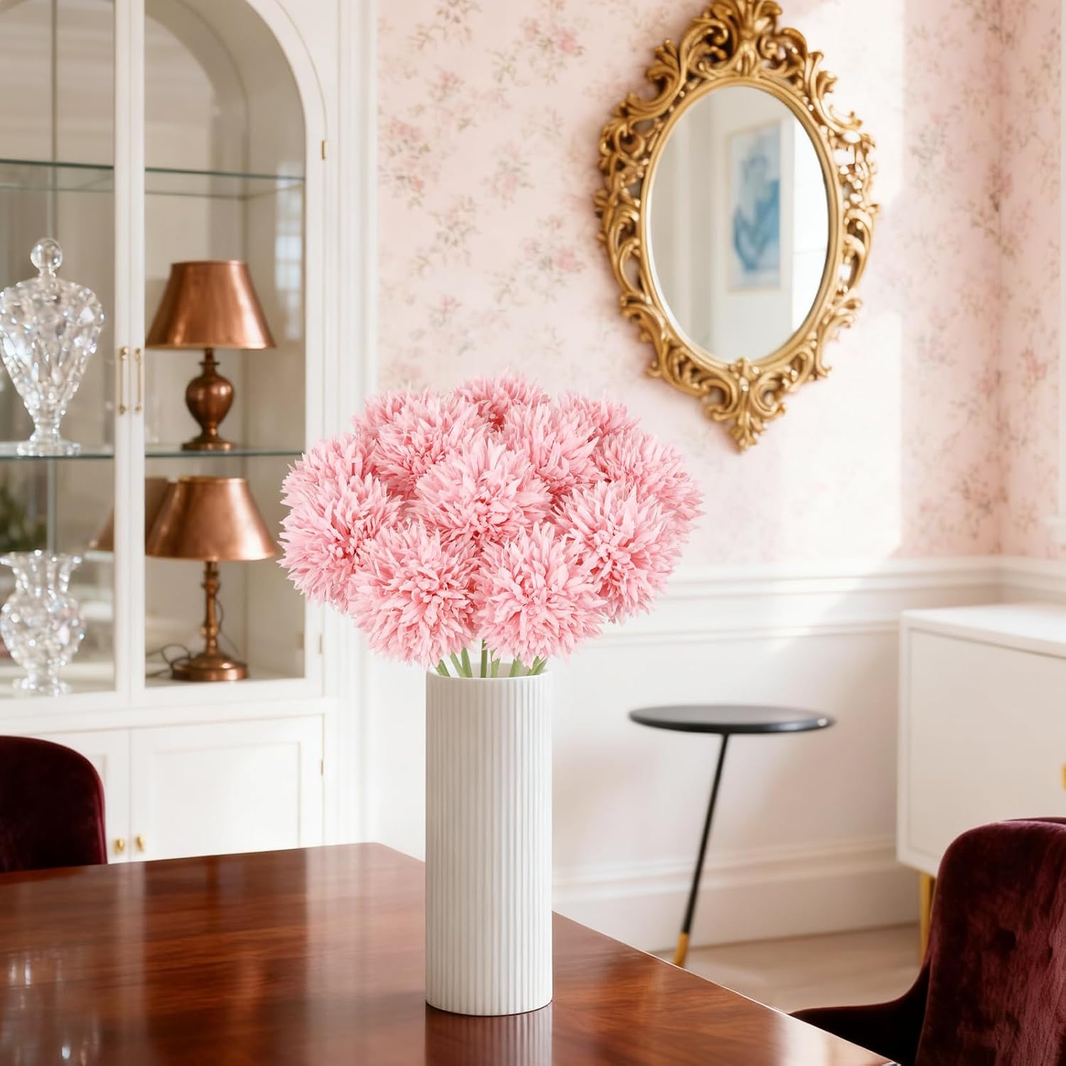 IPOPU 12PCS Pink Chrysanthemums Artificial Flowers 17.3’’ Fake Mums Silk Flowers with Stems for Wedding Home Kitchen Party Garden Indoor Decoration(Pink) - Image 4