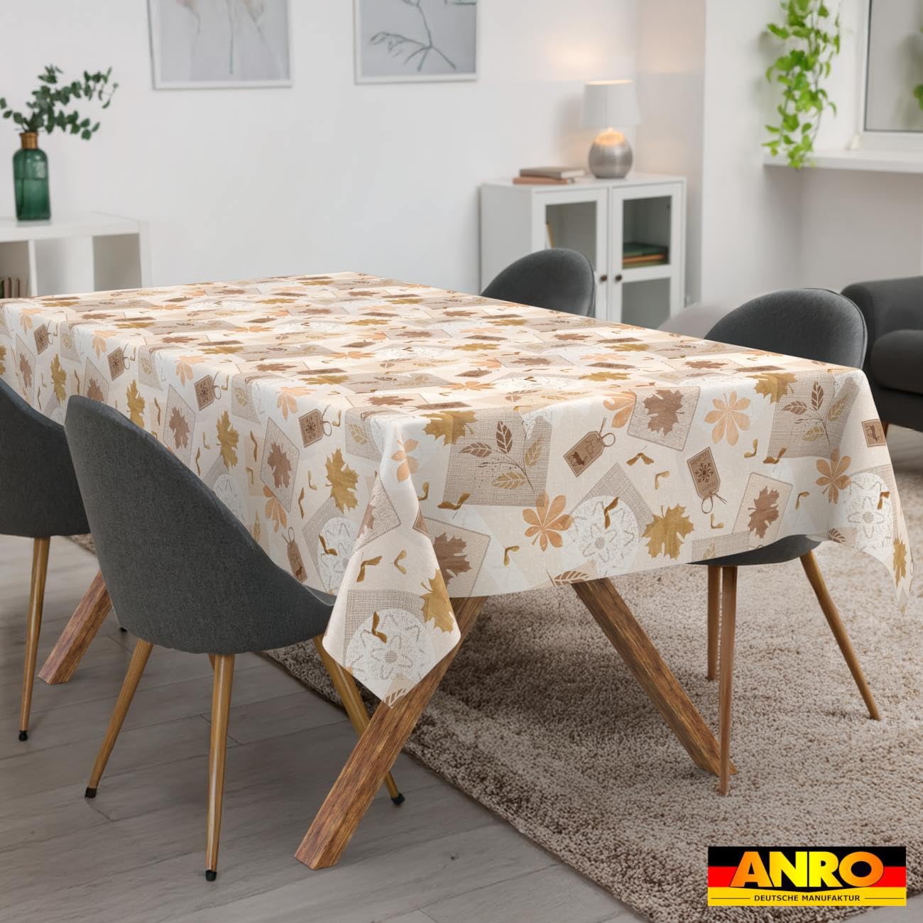 Mantel de hule lavable, fácil de limpiar, efecto loto, exterior, jardín, roble brillante, 320 x 140 cm (ovalado)