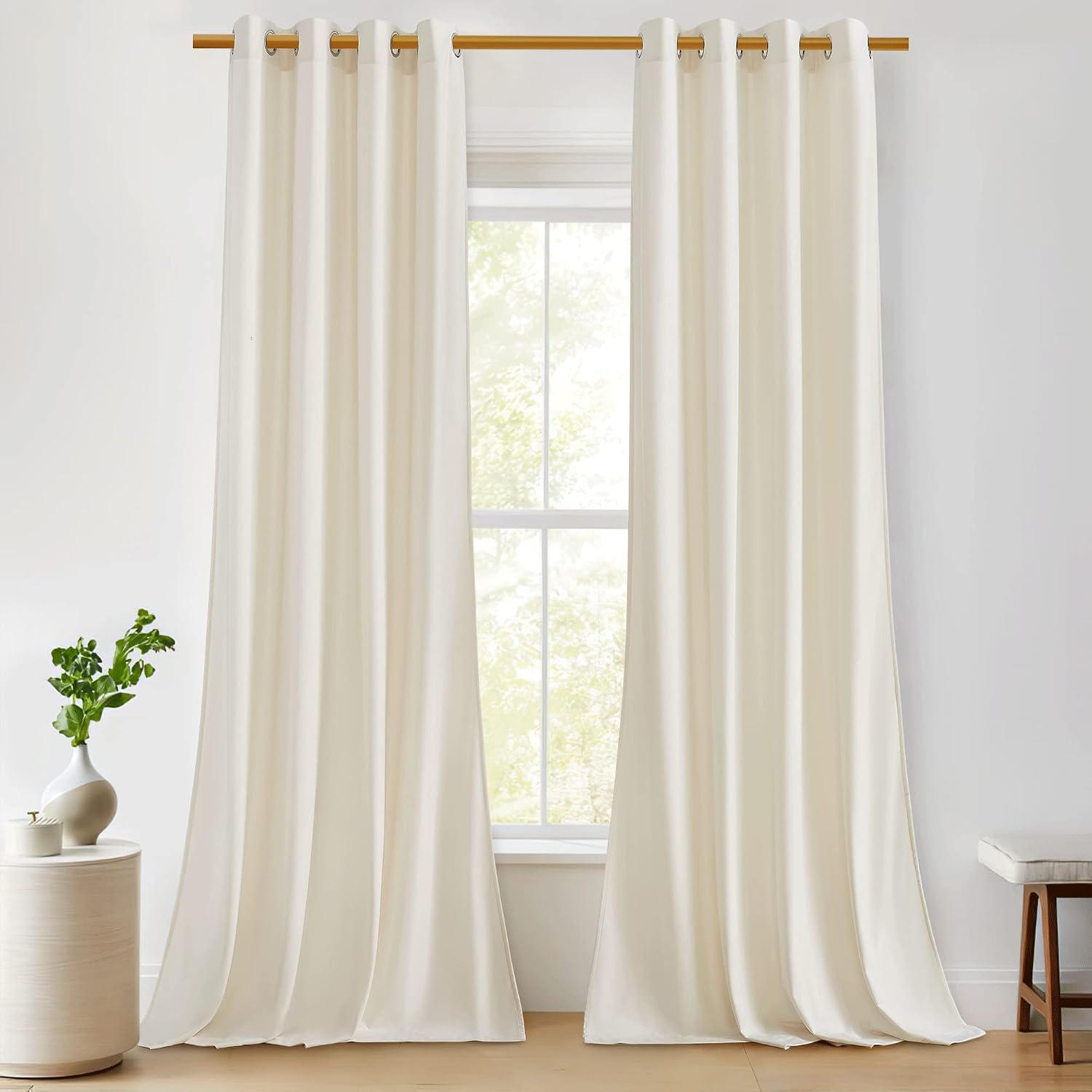 RYB HOME White Velvet Curtains 96 inches Long, Room Darkening Opaque Plush Velvet Drapes Thermal Insulated Privacy Window Treatment for Bedroom Living Room, Ivory, W52 x L96 inches, Set of 2 Panels