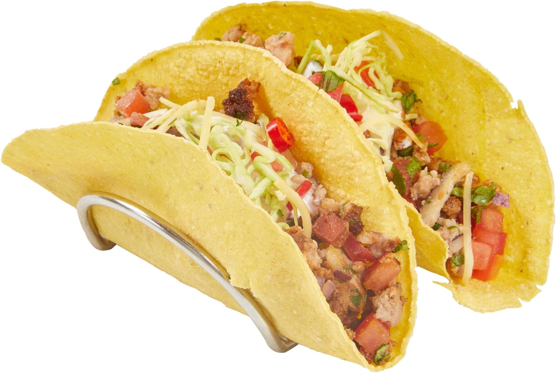 4.2 Inch x 3.3 Inch Taco Stand, 1 Rectangle Taco Rank - Fits 2 Tacos, Reversible, Silver Stainless Steel Holder, Dishwasher Safe, For Hard Or Soft Shells