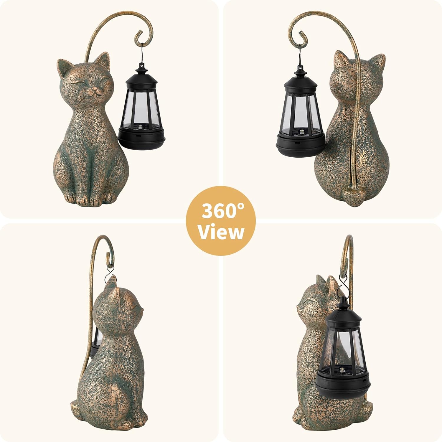 Solar Cat Garden Statue with Hanging Lantern – Waterproof Resin Outdoor Solar Cat Figurine, Decor for Yard, Patio, Balcony – Gift for Cat Lovers or Gardeners - Image 8