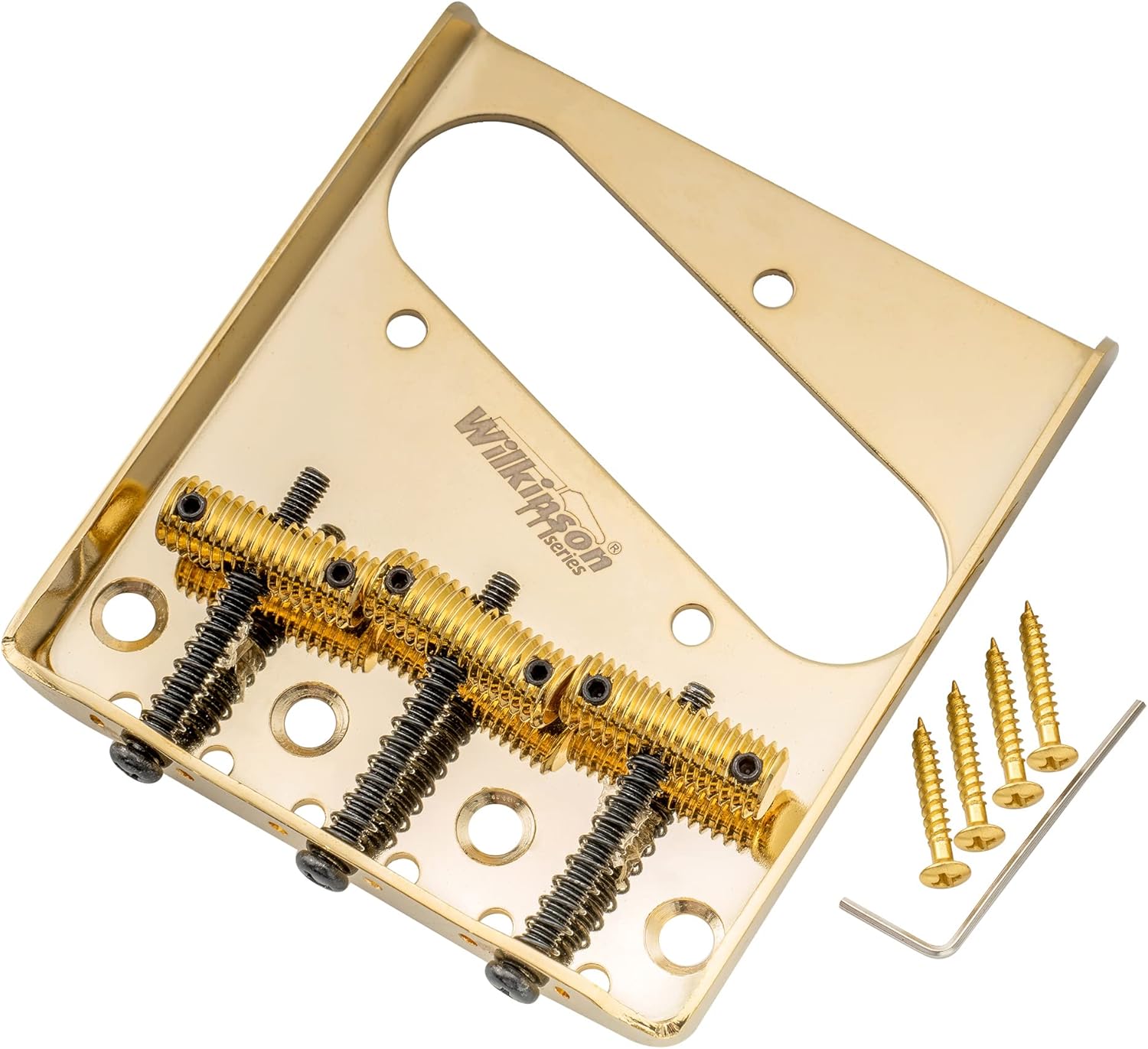 Wilkinson WOT01T 54mm Telecaster Bridge Threaded 3-Saddles for Tele TL Style Electric Guitar, Gold