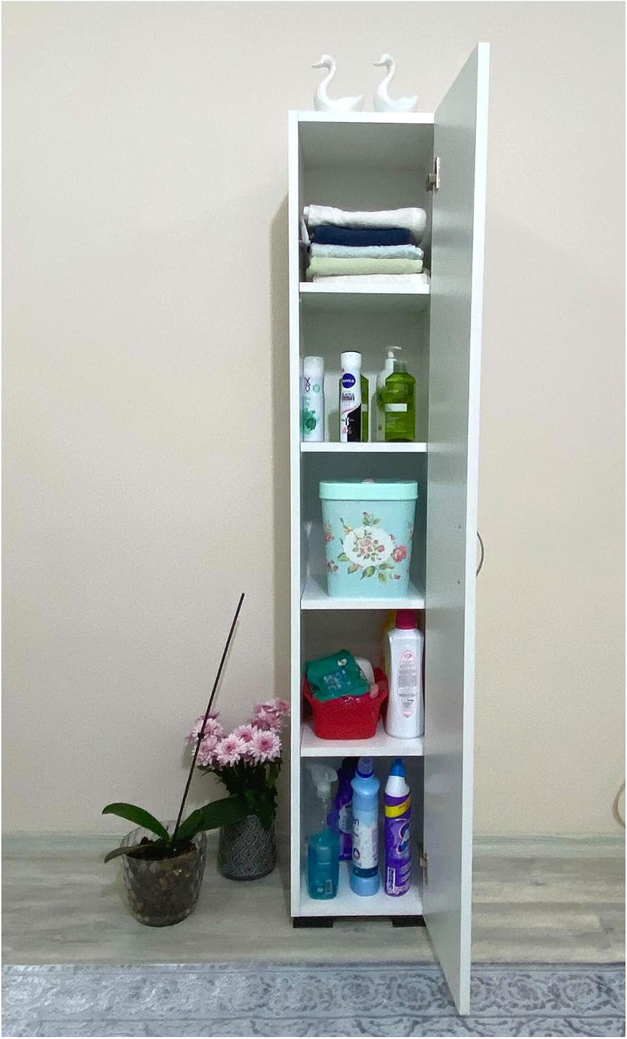 RIVER WORLD Irmak Furniture Single Cover 5 Shelves Multi-Purpose Bathroom Kitchen Pantry Cabinet Single Door Cabinet