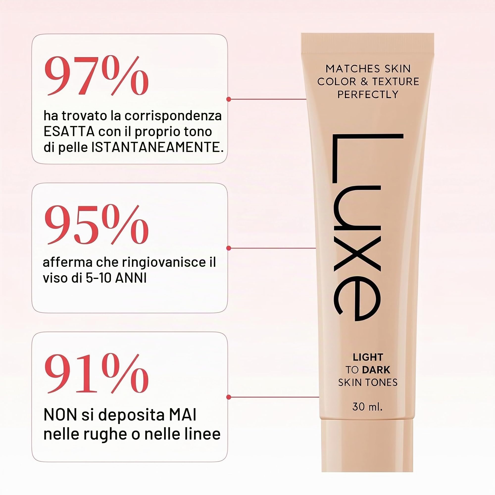Luxe Research, fondotinta da donna che cambia colore, si adatta istantaneamente al tono della pelle, copertura da leggera a media, durata 12 ore, finitura rugiada naturale (media)