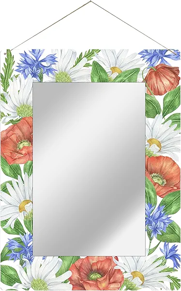HuiDao Hanging Mirror, Acrylic Wall Mirror Decor with Chain, Unbreakable Mirror, Small Wall Mirror 11.8” x 15.7” for Bathroom, Bedroom, Living Room, Entryway (Red-R)