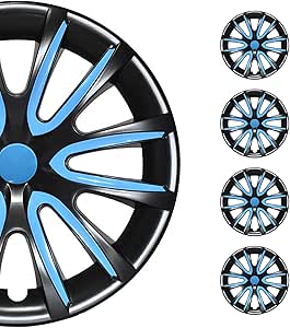 Lot De 4 Enjoliveurs 16 Pouces Noir/Mat/Jaune - Pour Jantes Acier, Protection Et Style - Compatibles Voiture - 12