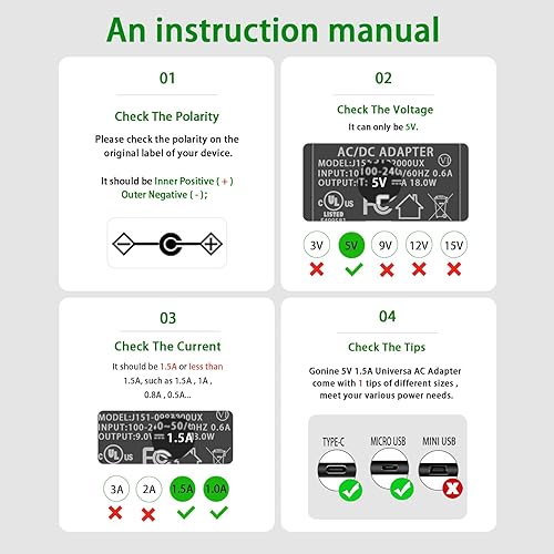 Miniatura 3 de Cable de alimentación de cargador de 5 V CA CC con conector tipo C y micro USB CC certificado ETL, para DC 5 voltios 1.5A 1A Android Smart Phone,