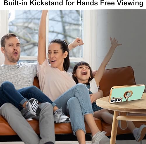 Miniatura 9 de Aitipy Funda para Samsung Galaxy S21 FE con 1 protector de pantalla, soporte de anillo de rotación de 360 integrado, borde chapado brillante de