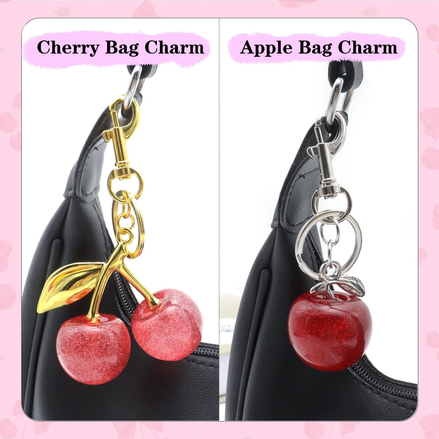 Cherry Bag Charm Cute Cherry Keychain Red Black Handbags Purse Key Chain Accessories Birthday Christmas Gifts - Image 3