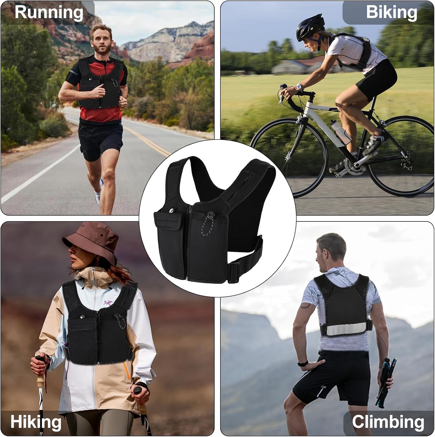 Hydration Running Vest for Men Women, Breathable, Sweatproof Lightweight Hydration Backpack Pack with 5 Pockets, Phone Holder, Adjustable and Reflective Vest for Running Hiking Cycling Marathon