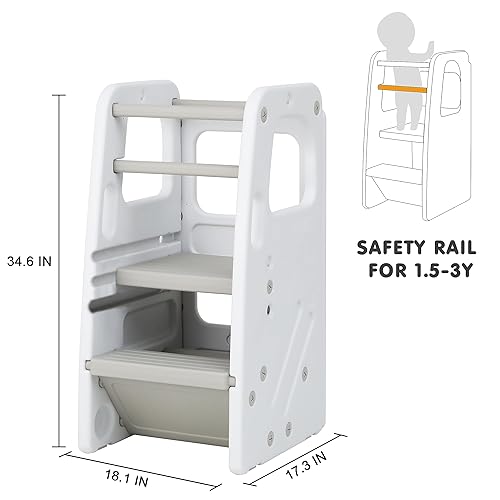 Miniatura 2 de SDADI Taburete de cocina para niños pequeños, taburete de plástico para niños con 3 alturas ajustables, doble riel de seguridad y almohadillas