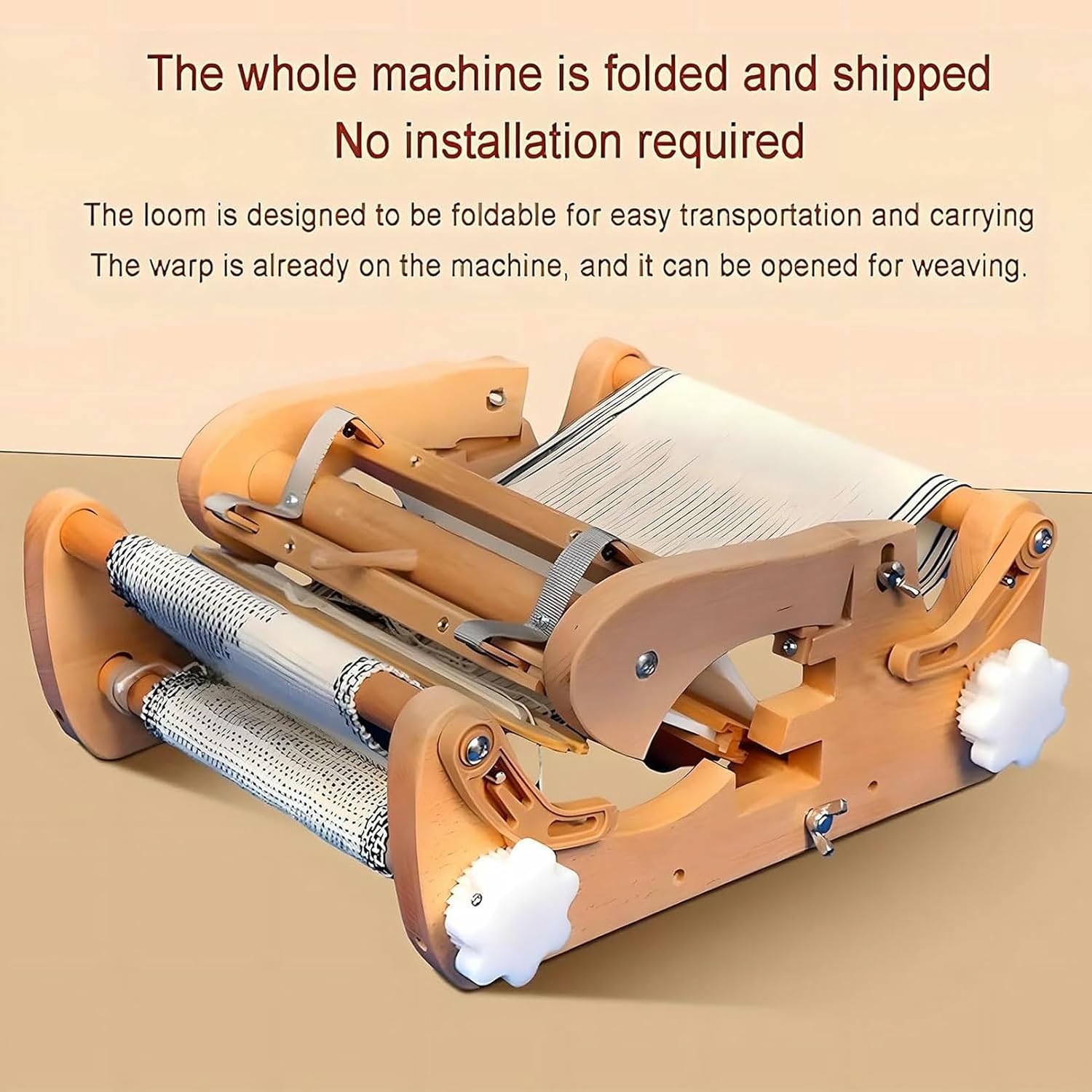 Desktop Wooden Weaving Loom, Foldable Hand-Knitting Weaving Machine Set with Max Weaving Width 20CM, Weaving Frame Loom with 4 Types of Rigid Heddles, for Beginners, Craft Artist