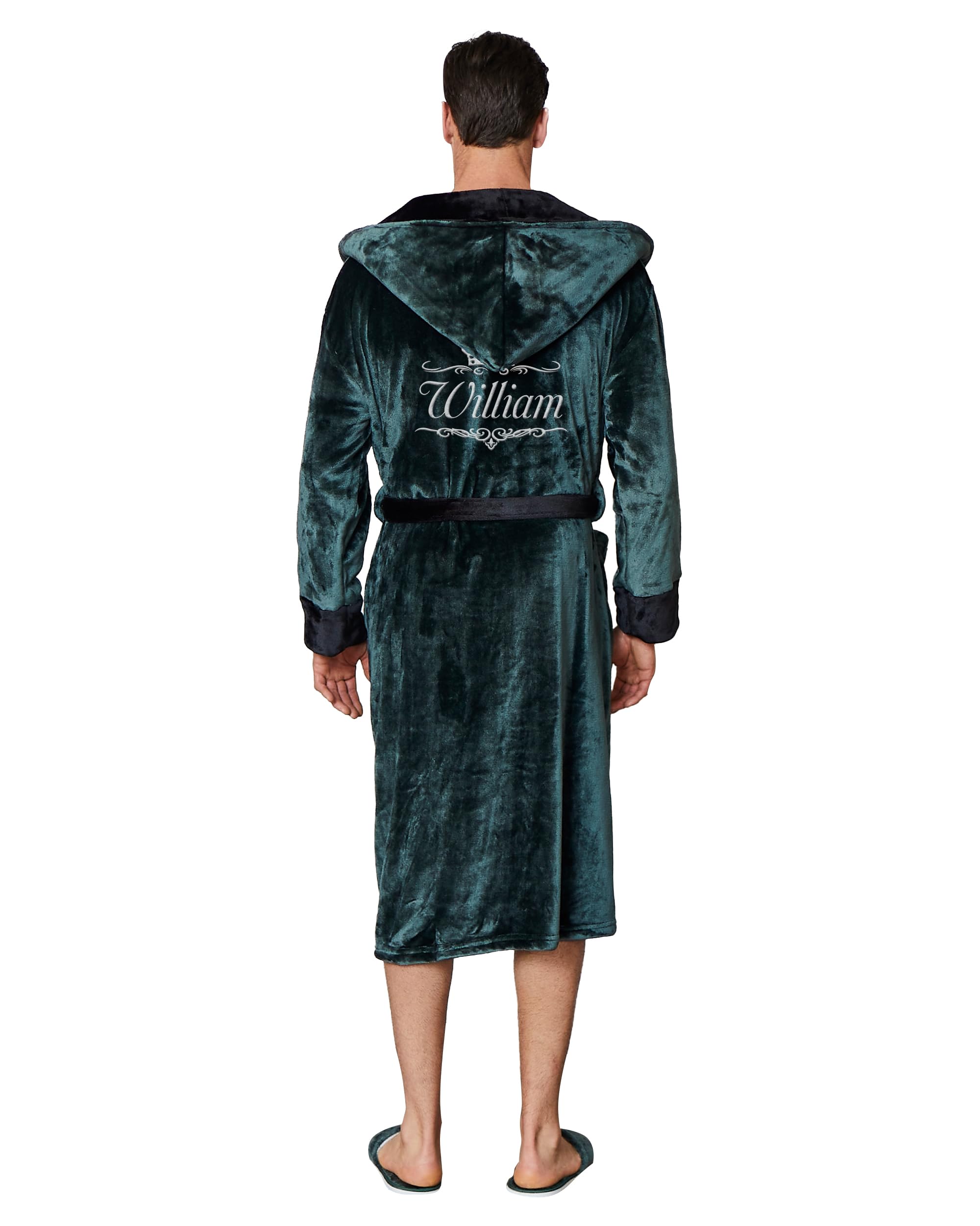 Lotus Linen Custom Hooded Robes for Men - Personalized Embroidered Plush Bathrobe with Monogram