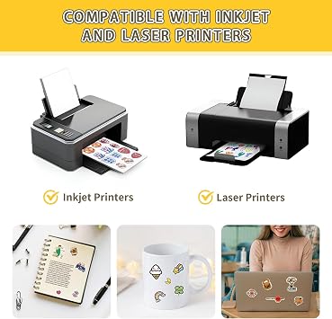 30 Sheets A4 Matte White Printable Sticker Paper Waterproof Printable Vinyl Stickers Paper Matte Self-Adhesive Film Decal A4 Sticker Paper for Inkjet Printers and Laser Printers(297 x 210 mm)