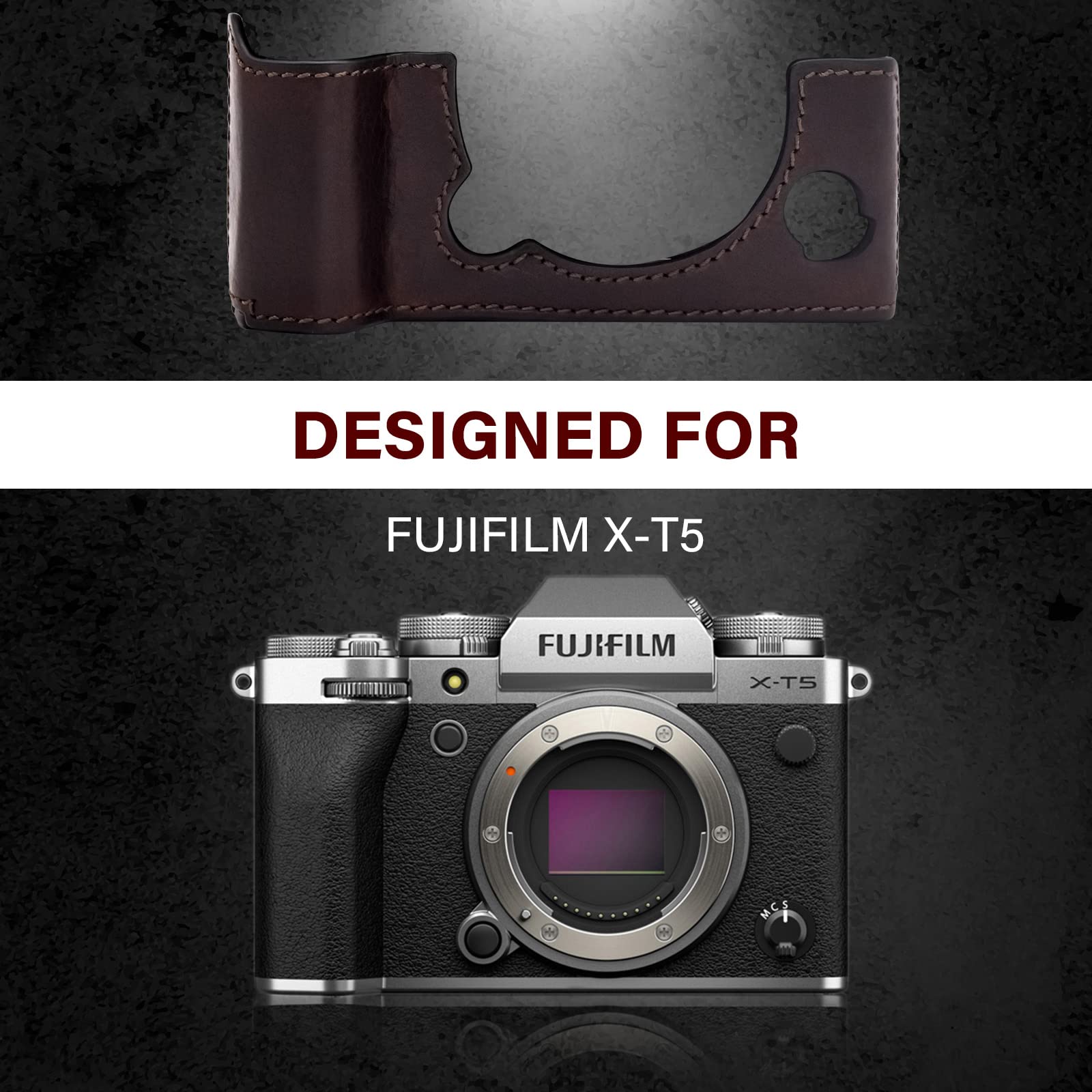 MUZIRI KINOKOO Coque inférieure en cuir véritable compatible avec appareil photo Fuji XT5/X-T5, café, Étui pour appareil photo