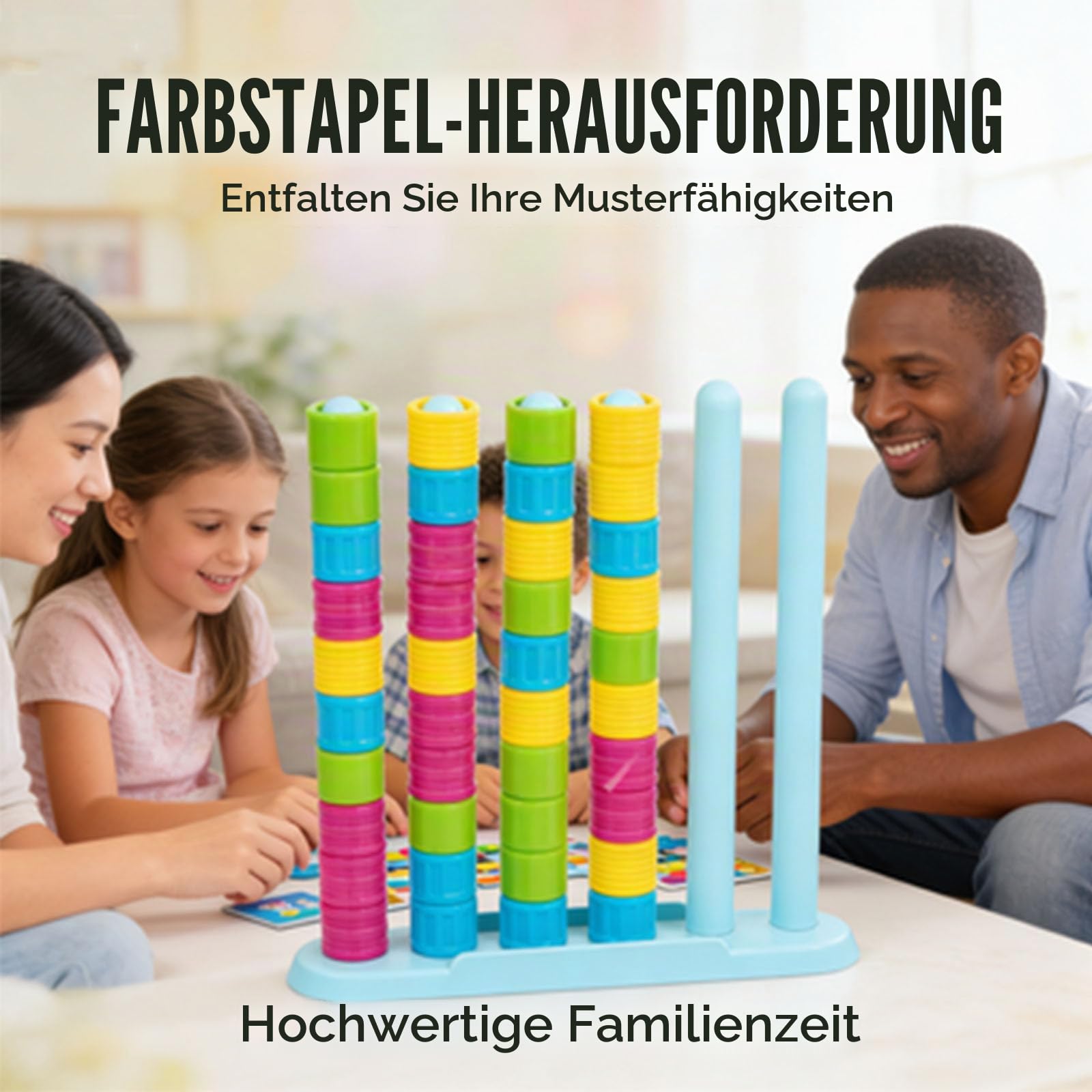 Color Stack Challenge Game, Color Matching Puzzle for 2 Players, Fast Pattern Ring Stack Board Game, Competitive Tabletop Brain Teaser for Family Night with 60+ Challenges