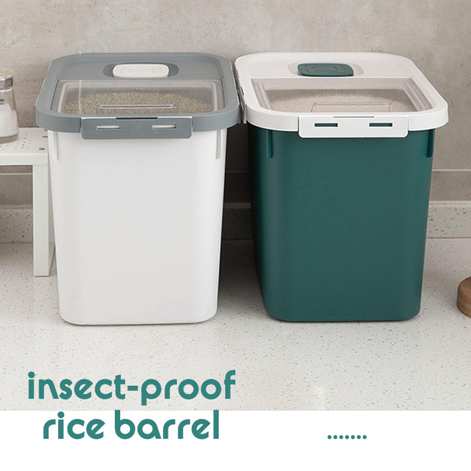 GOWENIC Contenitore per Riso Trasparente di Grande capacità con Ruote |Contenitore per Farina con Chiusura Ermetica da 22 Libbre, Durevole in PP per Uso Alimentare per l'organizzazione della (WHITE)
