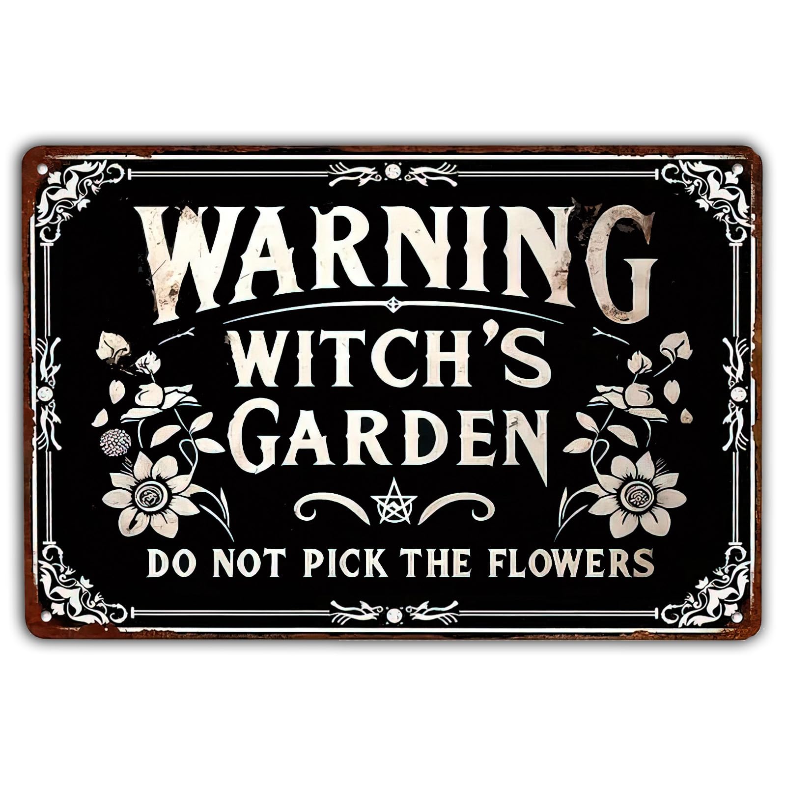 Yepyayqvk Tin Sign 674 Warning Witch's Garden Do Not Pick The Flowers Retro Metal Tin Sign Witch Halloween Decor Art Poster Halloween Metal Signs For Club Bar Home Kitchen Man Cave 6X8 Inch
