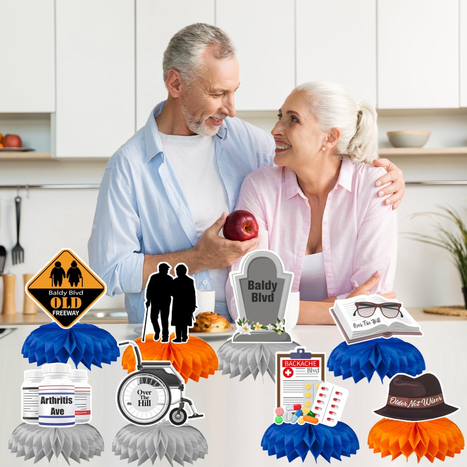 8Pcs Over The Hill Birthday Decorations Old Age Honeycomb Centerpieces 3D Table Toppers Funny Birthday Decorations Old People Gifts 50th 60th 70th Birthday Decor Retirement Party Decorations