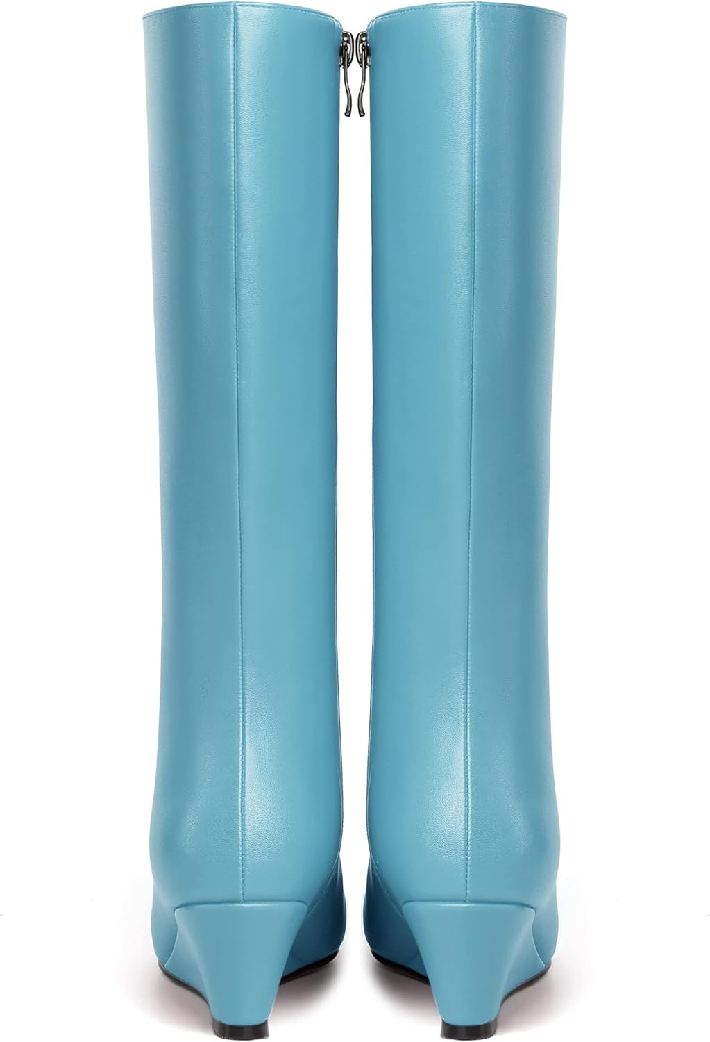 NUMALEO Womens Pointed Toe Office Casual Zip Matte Solid Wedge Low Heel Mid Calf Boots 2 Inch