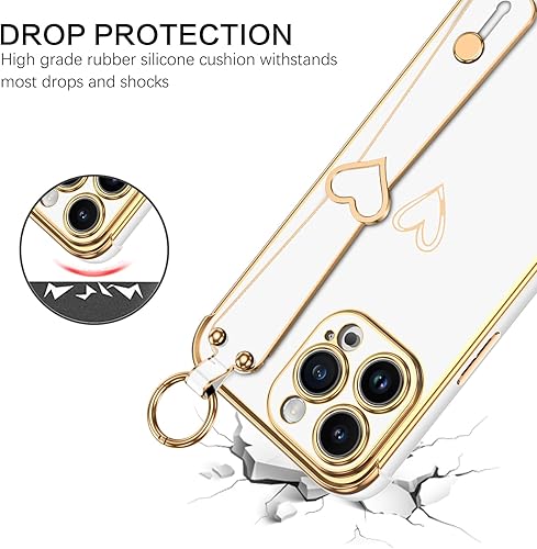 Miniatura 3 de BENTOBEN Compatible con iPhone 15 Pro, funda para iPhone 15 Pro con correa ajustable para atril, bonito parachoques chapado de lujo, esquinas