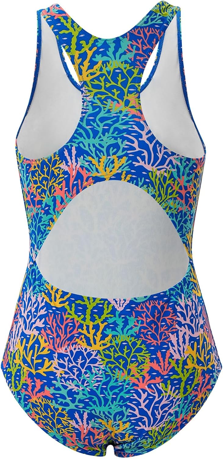 Girls' Swimsuit One Piece Swimming Suits Flyback Swimwear for Practice(with Padding,14,Coral) - Image 3