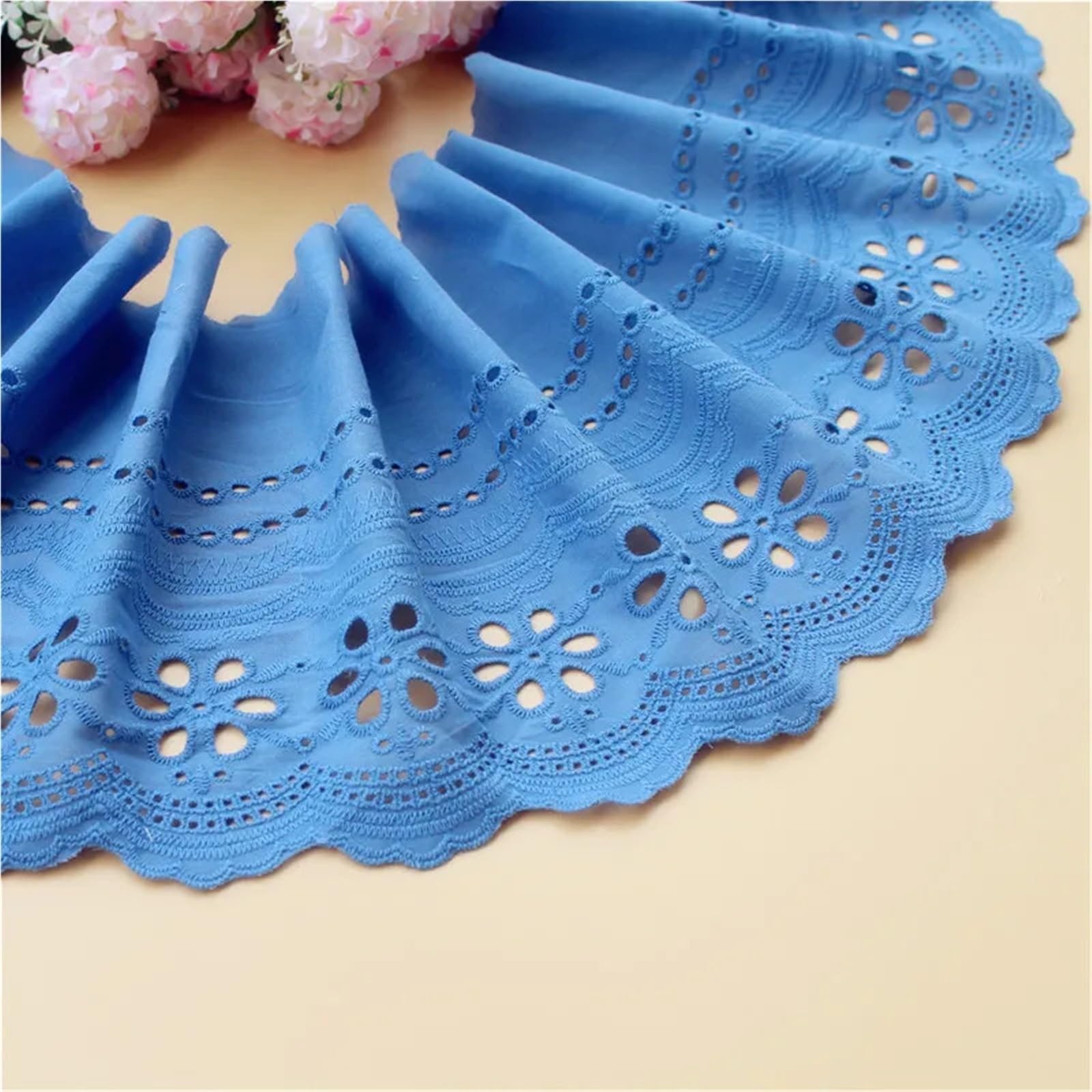 Cinta De Encaje De Algodón Con Ojales Tela de algodón 5 yardas, adorno encaje bordado, ropa mujer, vestido, tela DIY 21CM ancho(Pink,9.5-10Yards)