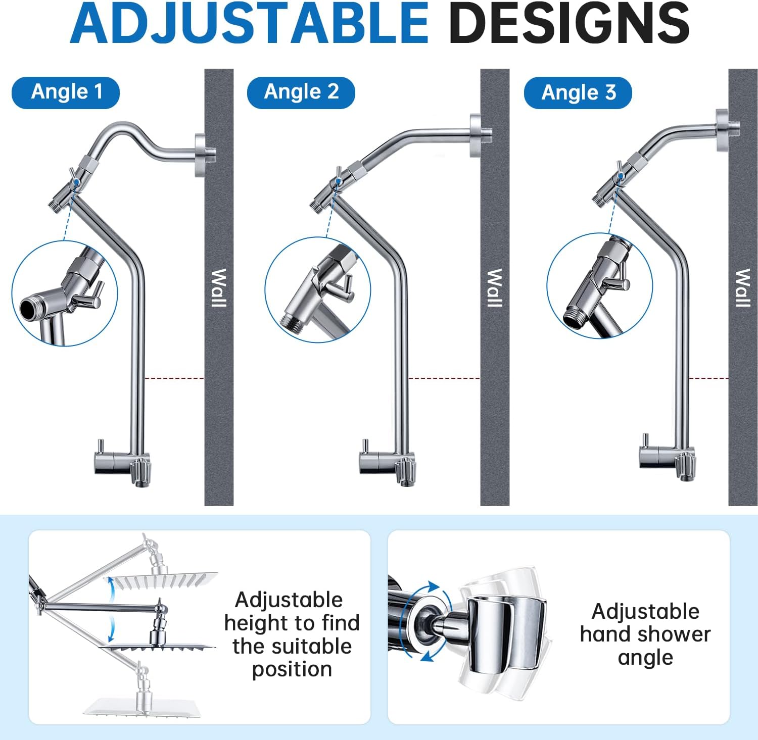 G-Promise All Metal Rain Shower Head with Massage Mode Handheld Spray Combo, 13.5 Inch Extended Diverter with Low Handheld Holder，6-Inch Shower Arm with Flange,Stainless Steel Shower Pipe Replacement
