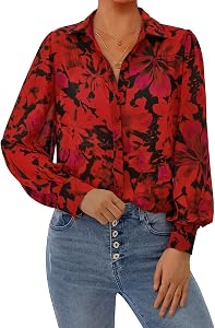 PRETTYGARDEN Womens Floral Blouses Dressy Casual Long Sleeve Fall Tops 2026