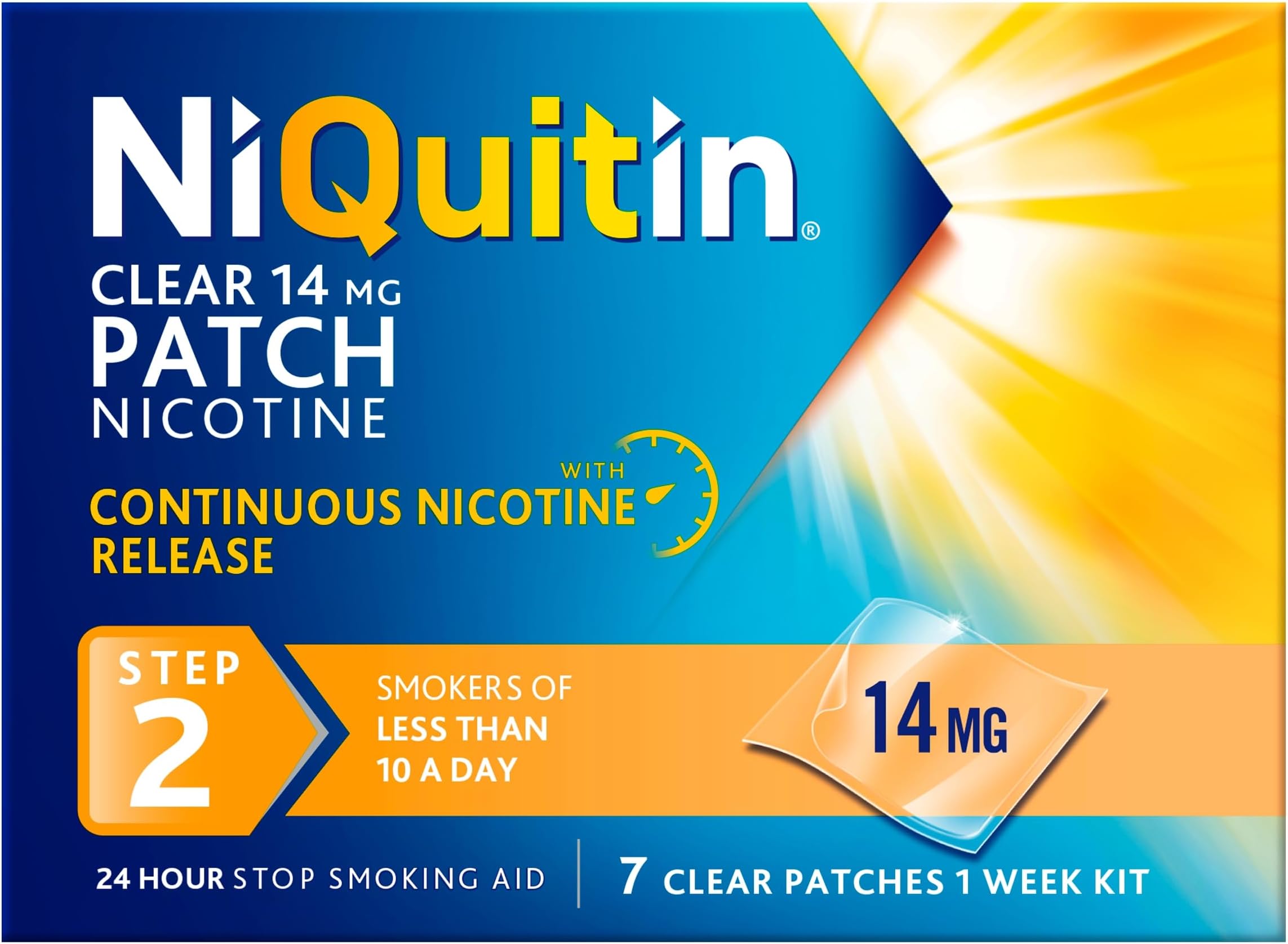 14mg Nicotine Patches (Step 2 - 7 Clear Patches) - 24 Hour Craving Control - 1 Week Treatment Patches to Quit Or Reduce - Discreet Transparent Stop Smoking & Vaping Aids