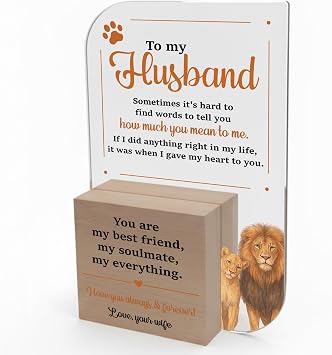 Gifts for Husband from Wife - Lion King Themed Acrylic Trophy - Meaningful Birthday Anniversary Valentines Fathers Day Gift - Best Husband Ever Sentimental Keepsake for Home Office Desk