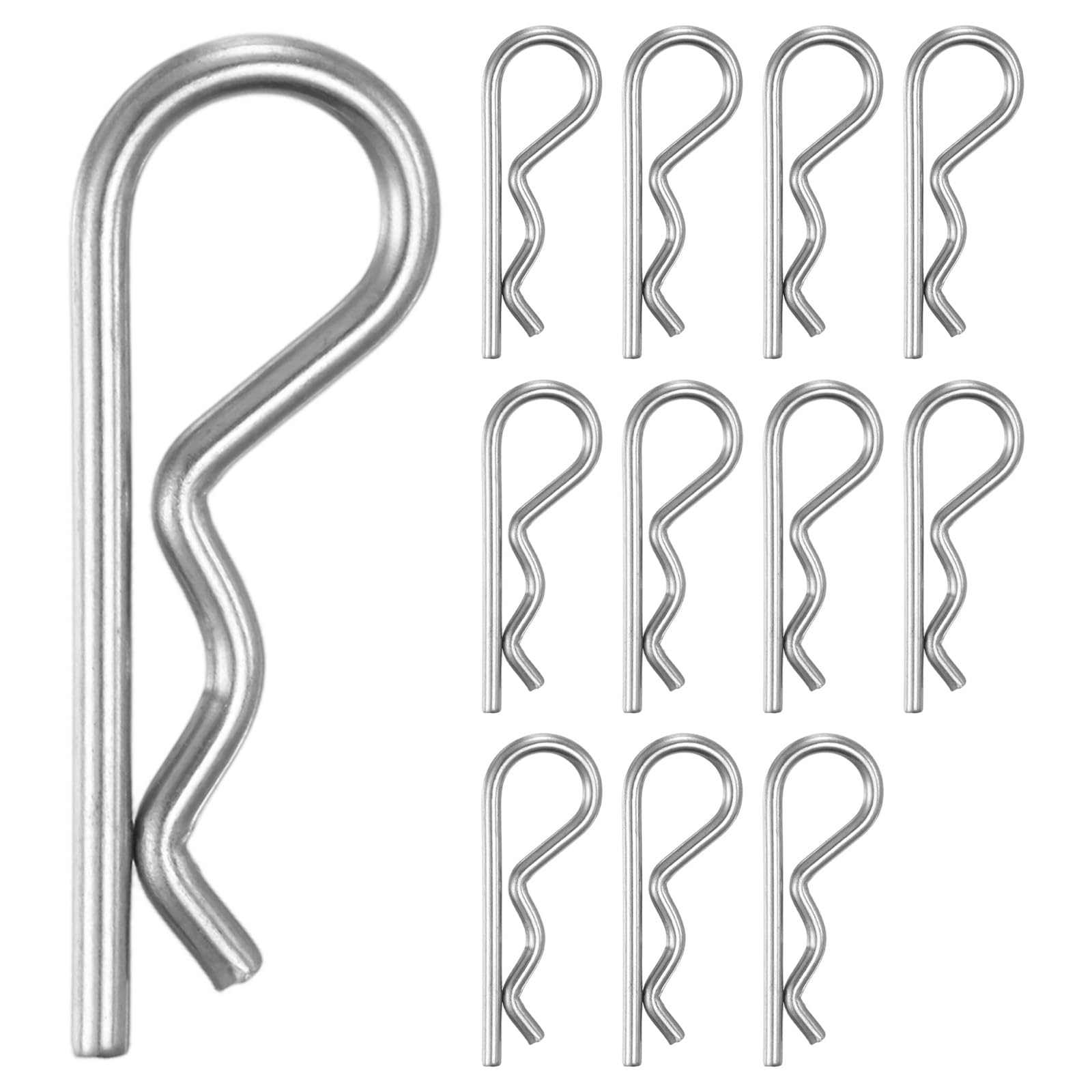 M METERXITY 12 Pcs Hitch Pin, M3 x 50mm 304 Stainless Steel Trailer Hitch Pin Clips R Clips Cotter Pins for Tractor/Lawn Mower/Trucks/Engine Repair, Hardware Pins Lock System [Silver]