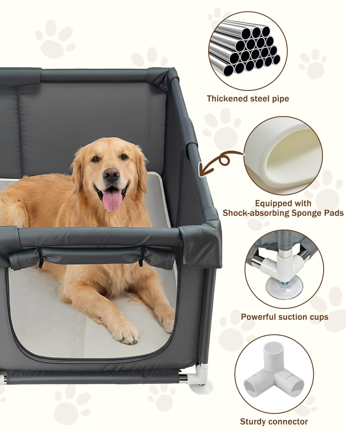 Boîte de naissance pour chiens de petite et moyenne taille - 120 x 120 x 45 cm | Grise, clôture d'activité pour chiots, tissu Oxford avec coussin absorbant pour chiot