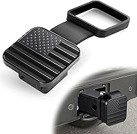 UYYE 2 Inch American Flag Rubber Trailer Hitch Cover with Strap - Fits Trucks, SUVs, Jeeps, RVs - Durable Black Plug Cap