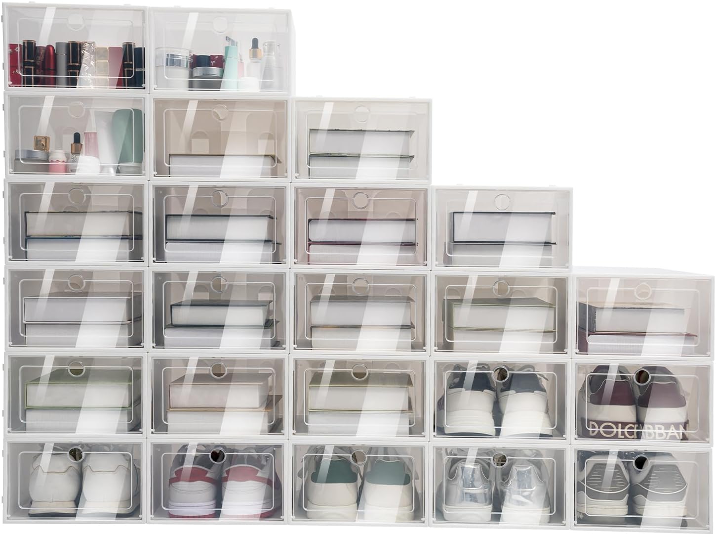 24 Pack Stackable Shoebox Thicken & Sturdy Clear Multifunctional Shoe Box for Universal Shoe Storage and Sneaker Boot Container