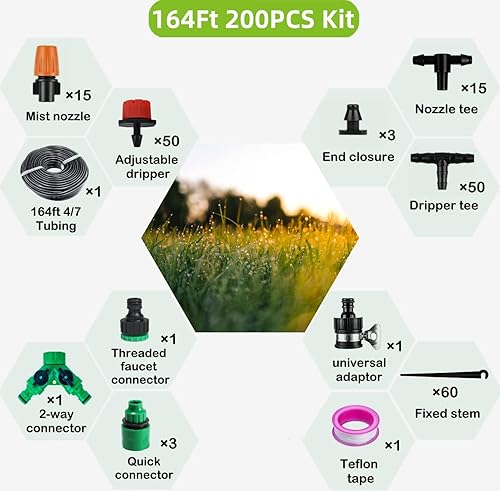 Miniatura 2 de PEISONGFEI Sistema de riego de jardín de 164 pies, paquete de 200 unidades, kit de riego por goteo de 14 pulgadas, tubo de distribución en blanco,