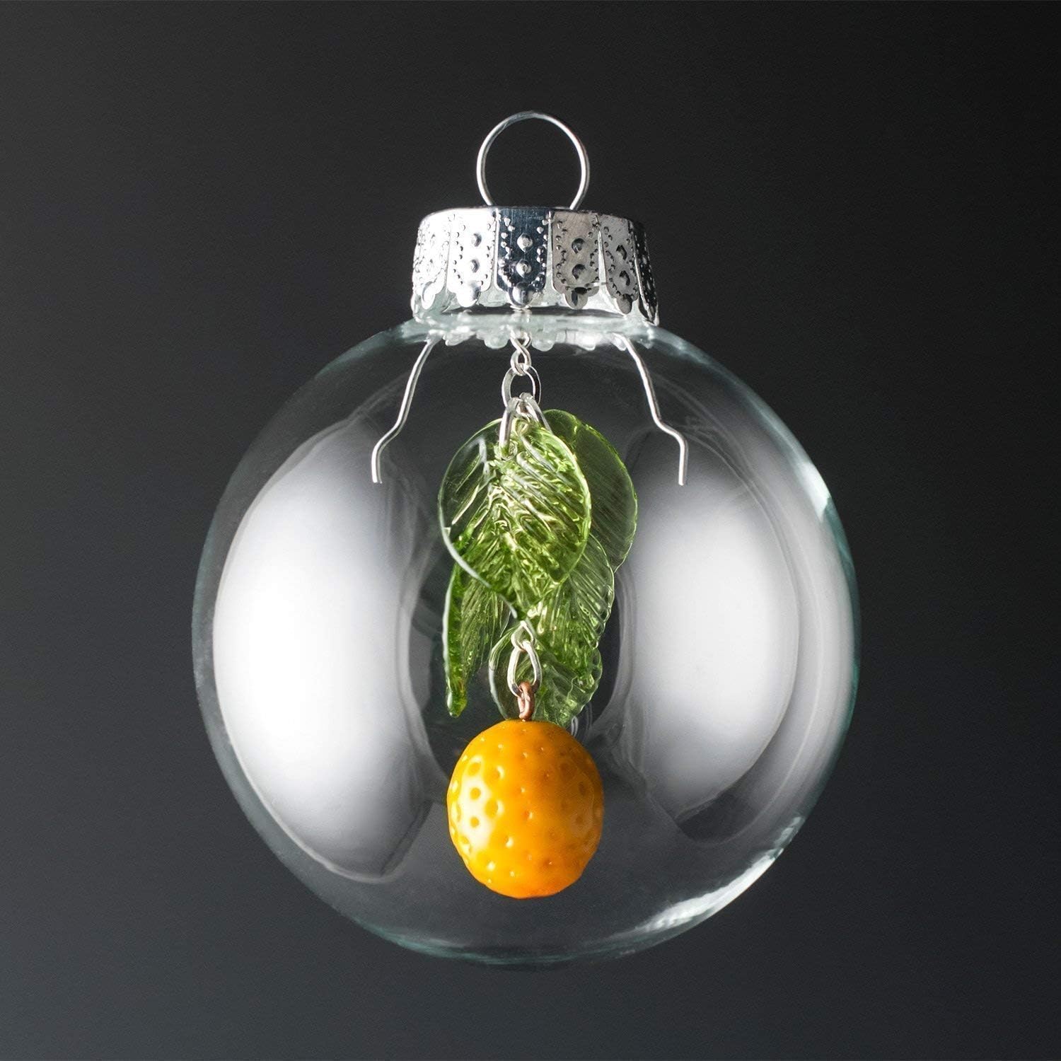 Glass Kumquat Christmas Ornament with Five Glass Leaves