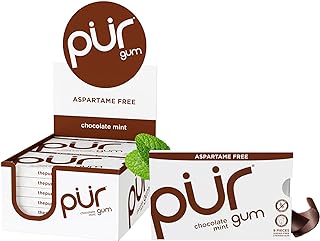 PUR Gum | Aspartame Free Chewing Gum | 100% Xylitol | Natural Chocolate Mint Flavored Gum, 9 Pieces (Pack of 12)