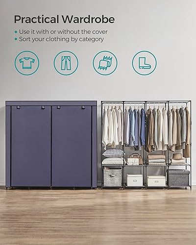 Miniatura 3 de SONGMICS Armario portátil, organizador de armario con tapa, 4 varillas para colgar y estantes, 4 bolsillos laterales, 66.9 x 17.7 x 65.7 pulgadas,