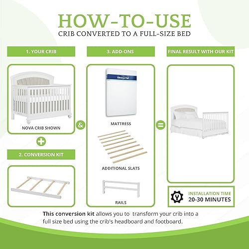 Vista 193 de Kit de conversión de tamaño completo, rieles de cama para cunas Evolur, kit convertible de cuna de madera maciza para cama de niños, rieles de Blanco