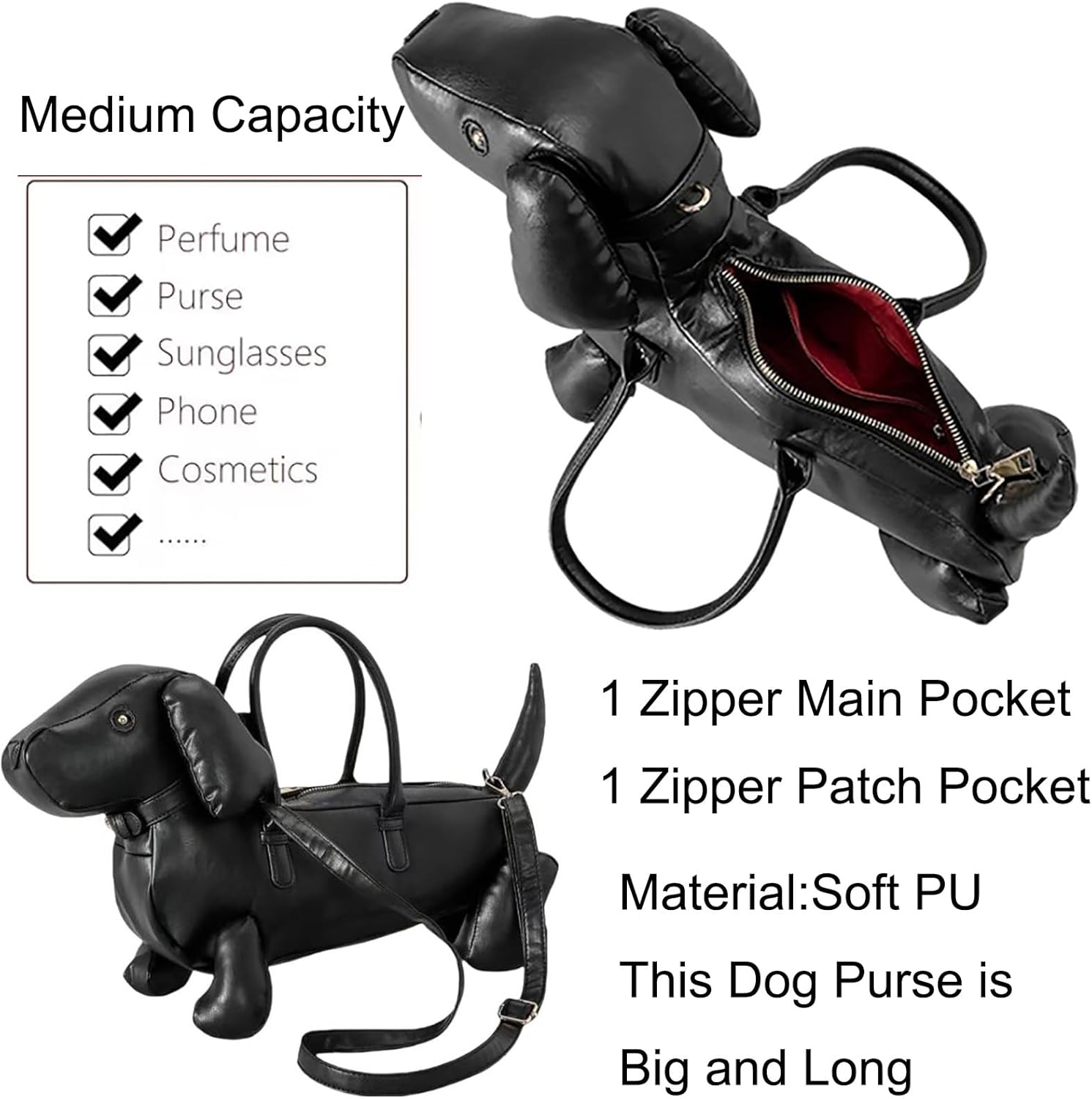 Women PU Leather Unique Novelty Dog Shaped Crossbody Shoulder Bag Handbag Purse - Image 4