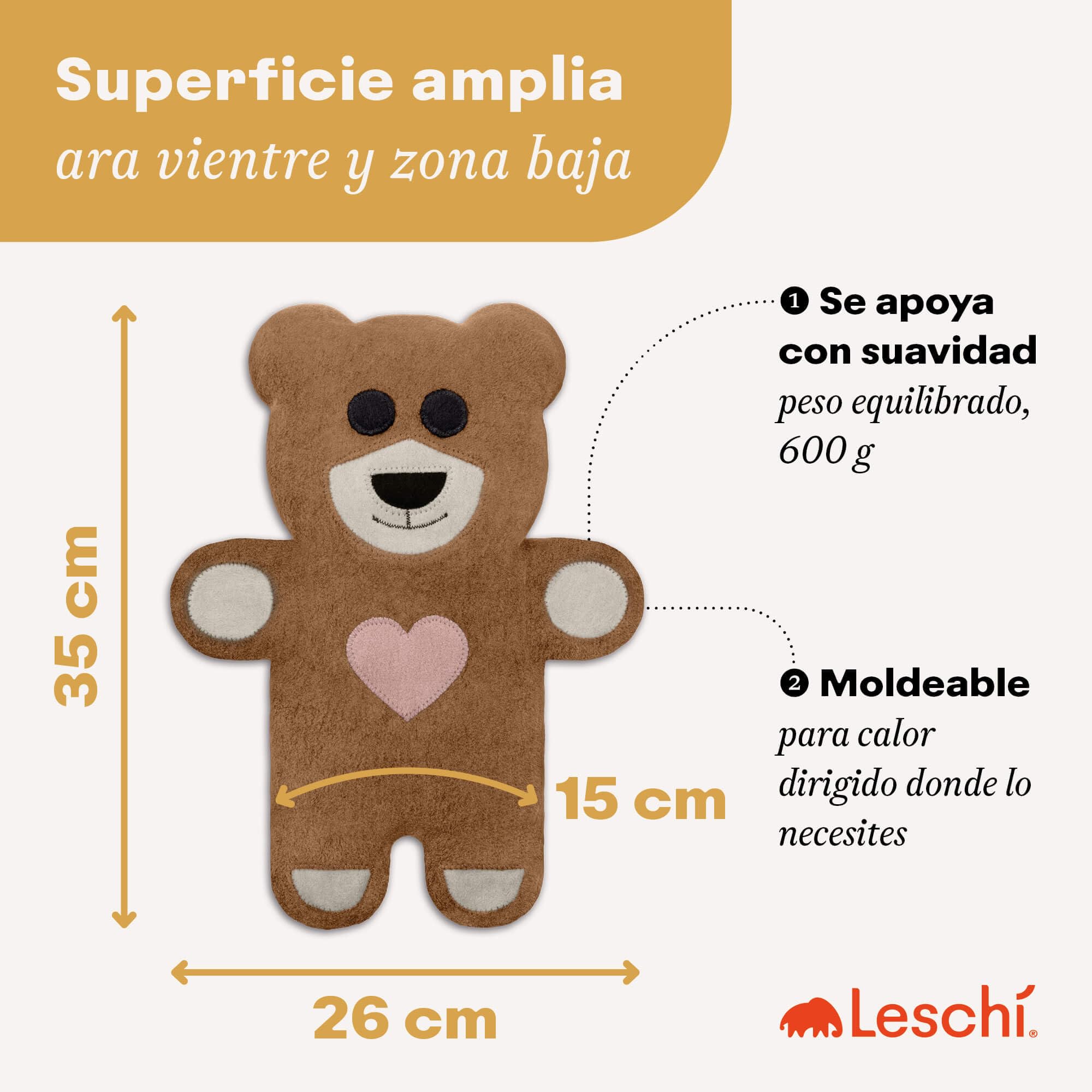 LESCHI Bolsa Semillas Microondas de 100% Algodón y Trigo Orgánicos, Saco de Semillas con Funda Lavable, Saco Térmico de Semillas para Dolores Menstruales, Cólicos y Dolor Abdominal, Oso Teddy marrón